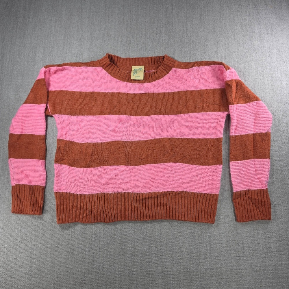 Thereabouts Sweater Kids Size M 10/12 Pink Brown Striped Knit Crew Neck Pullover